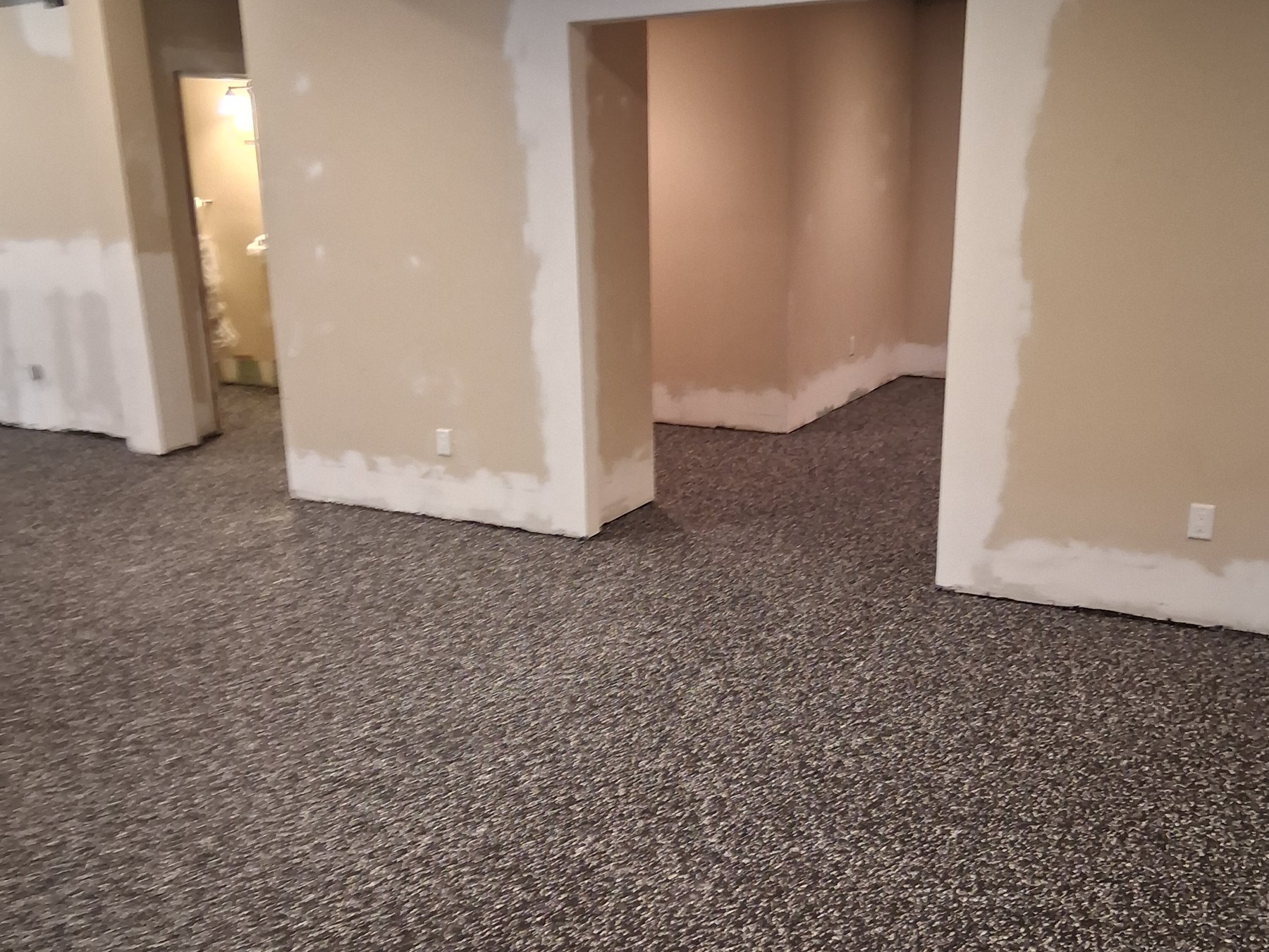 Basement floor finished in dark flake